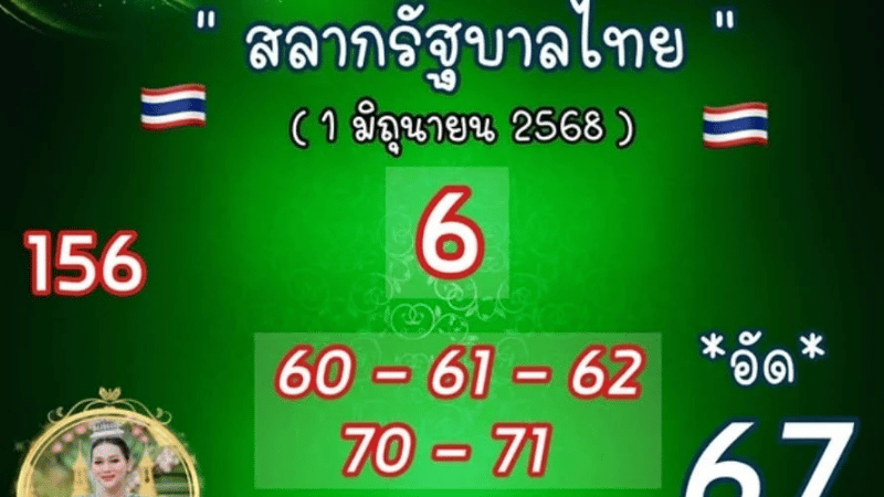 เลขเด็ด เจ๊นุ๊ก บารมีมหาเฮง งวดพิเศษ 1 มิ.ย. 68 มาแล้ว! เน้นเด่น 6 ลุ้นโชคสลากสัญจรบึงกาฬกับ lottotao